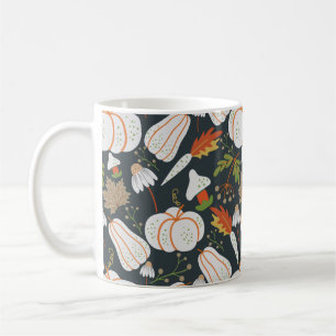 Mug Citrouille continu motif floral noir et blanc