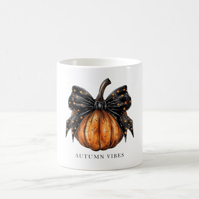 Mug Citrouille Coquette Avec Ruban D'automne (Centre)