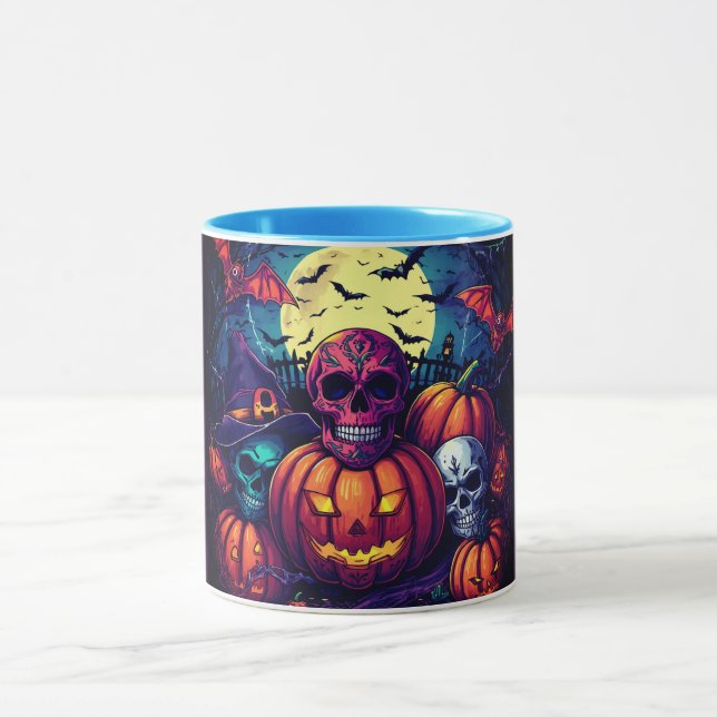 Mug Citrouille Crâne de Sucre Rose Halloween, Épouvant (Centre)