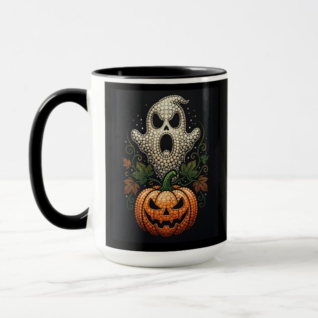 Mug Citrouille crâne Halloween Art gothique à points (Gauche)