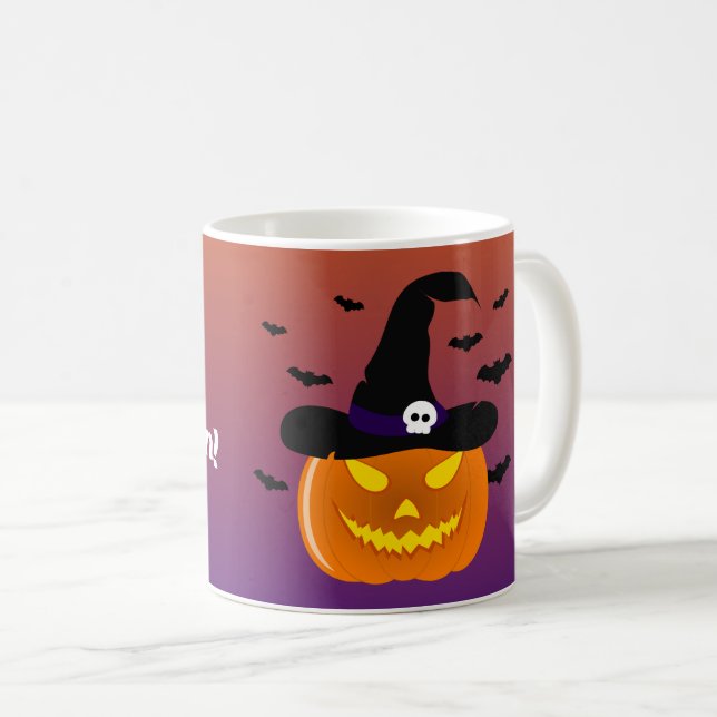 Mug Citrouille d’Halloween Jack o’ Casquette de sorciè (Devant droit)