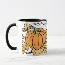 Citrouille d'aquarelle Café et Feuilles d'automne