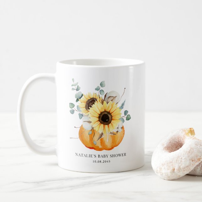 Mug Citrouille d'aquarelle et tournesols Baby shower d (Avec donut)