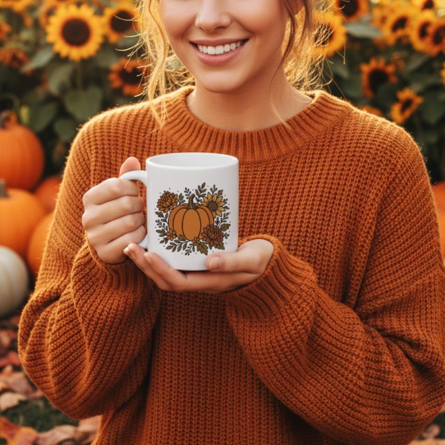 Mug Citrouille d'automne avec tournesol et fleurs d'au (Créateur téléchargé)