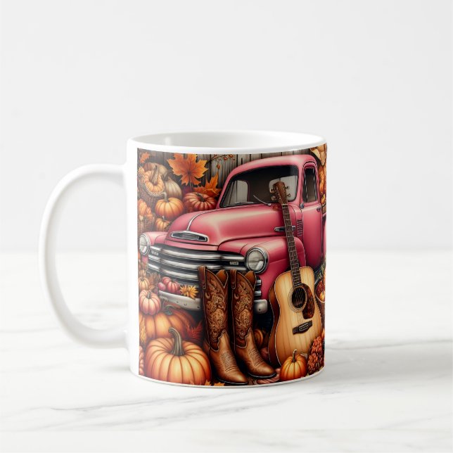 Mug Citrouille d'automne, guitare, camion, bottes (Gauche)