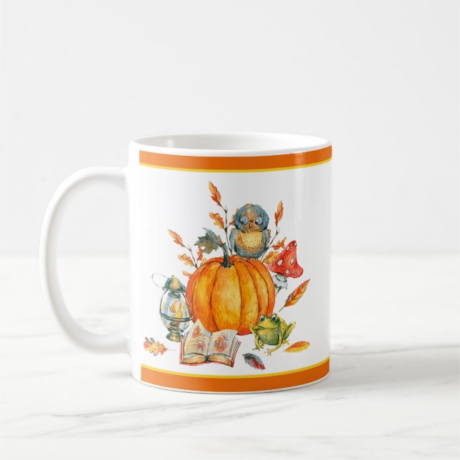 Mug Citrouille d'automne hibou et grenouille  (Gauche)