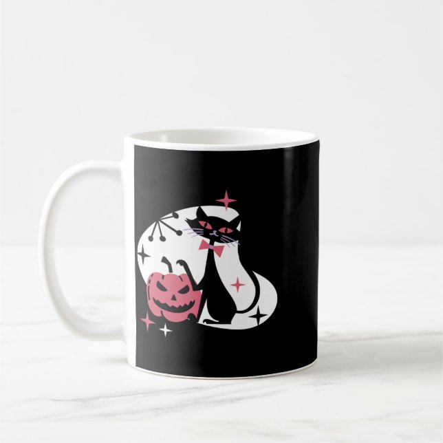Mug Citrouille de chat noir rétro milieu de siècle Hal (Gauche)