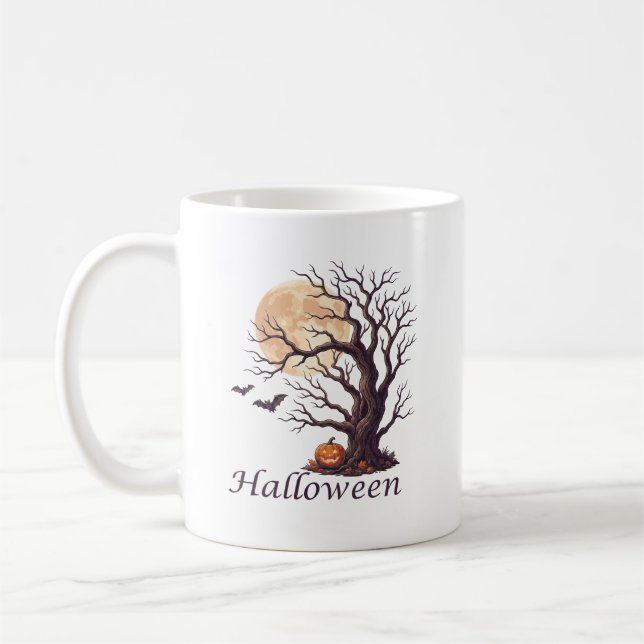 Mug Citrouille de l'arbre noueux d'Halloween effrayant (Gauche)