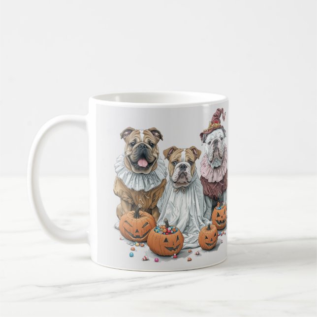 Mug Citrouille des Bulldogs anglais d'Halloween (Gauche)