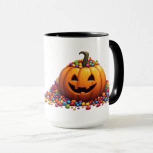 Mug Citrouille d'Halloween avec friandises colorées po
