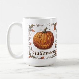 Mug Citrouille d'Halloween effrayante Cadre de feuille