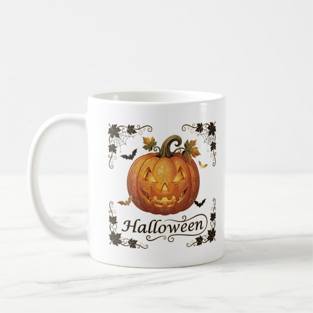 Mug Citrouille d'Halloween en or ornée Art (Gauche)