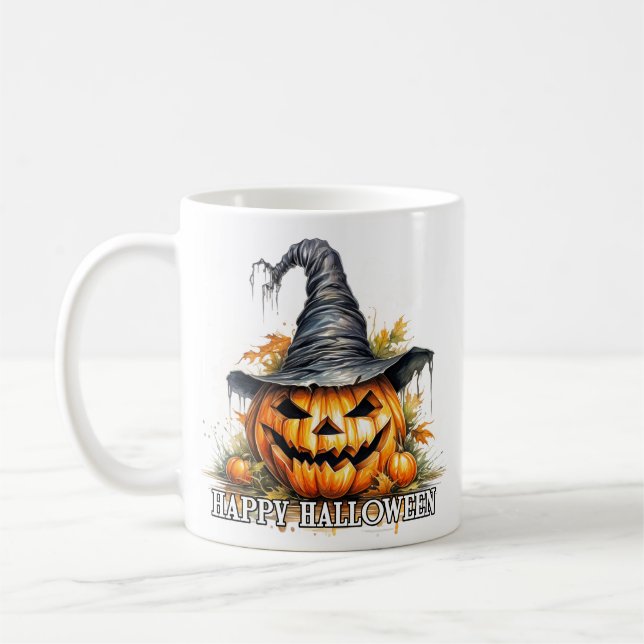 Mug Citrouille d'Halloween heureuse et effrayante (Gauche)