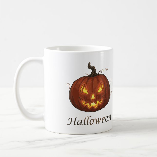 Mug Citrouille d'Halloween Jack-o'-Lantern feu effraya (Gauche)
