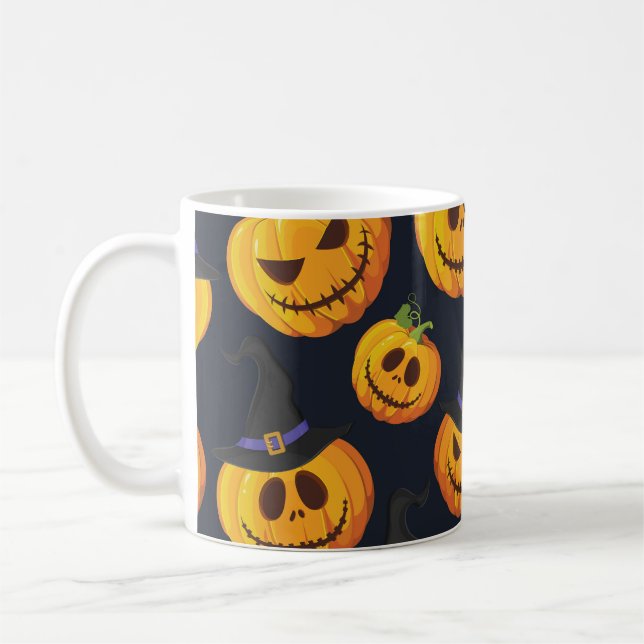 Mug Citrouille d'Halloween : Motif de sorcière Vintage (Gauche)