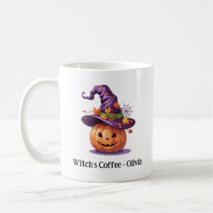 Mug Citrouille d'Halloween portant un chapeau de sorci