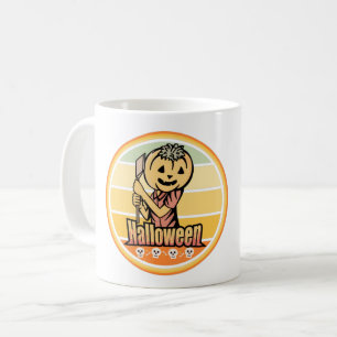 MUG CITROUILLE D'HALLOWEEN VINTAGE AVEC HACHE ET CRÂNE