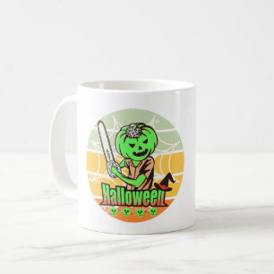 MUG CITROUILLE D'HALLOWEEN VINTAGE AVEC TRONÇONNEUSE E
