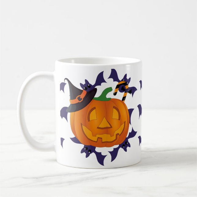 Mug Citrouille éffrayant & chauves-souris Halloween jo (Gauche)
