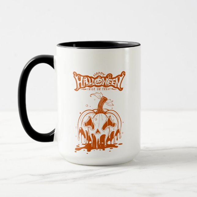 Mug citrouille effrayante Halloween blanc orange (Gauche)