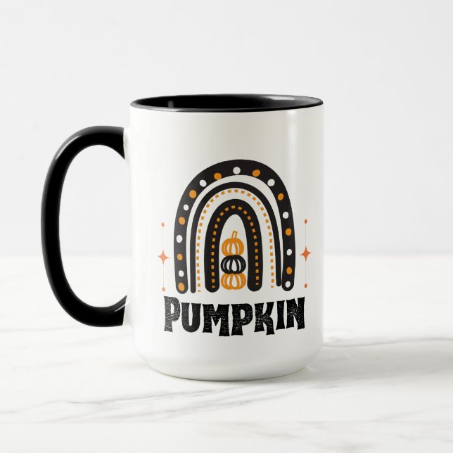 Mug Citrouille et arc-en-ciel noir & orange élégant  (Gauche)
