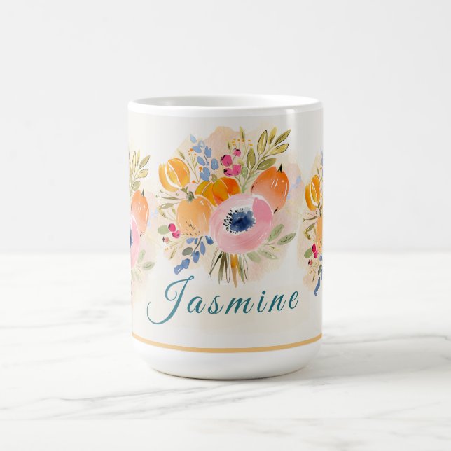 Mug Citrouille et fleurs à l'aquarelle d'automne – Flo (Centre)