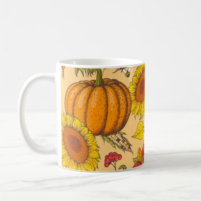 Mug Citrouille et Motif Feuille de Maple. (Gauche)