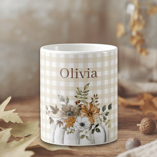 Mug Citrouille Florale Aquarelle Rustique Nom Personna