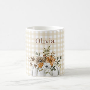 Mug Citrouille Florale Aquarelle Rustique Nom Personna