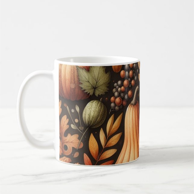 Mug Citrouille foncé Aquarelle d'automne en chute  (Gauche)