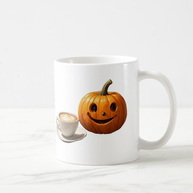 Mug Citrouille Heureuse Tenant un Latte pour des Journ (Droite)