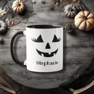Mug Citrouille Jack-o'-lantern Lashes Avec Prénom