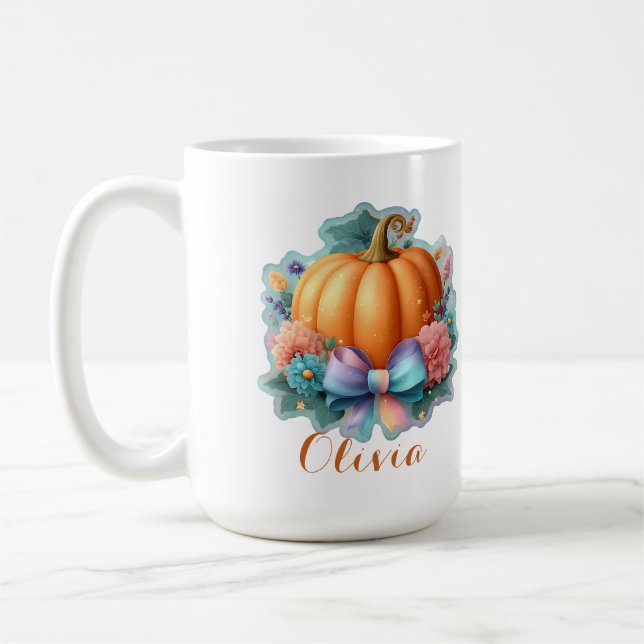 Mug Citrouille mignon avec Fleurs T-shirt personnalisé (Gauche)