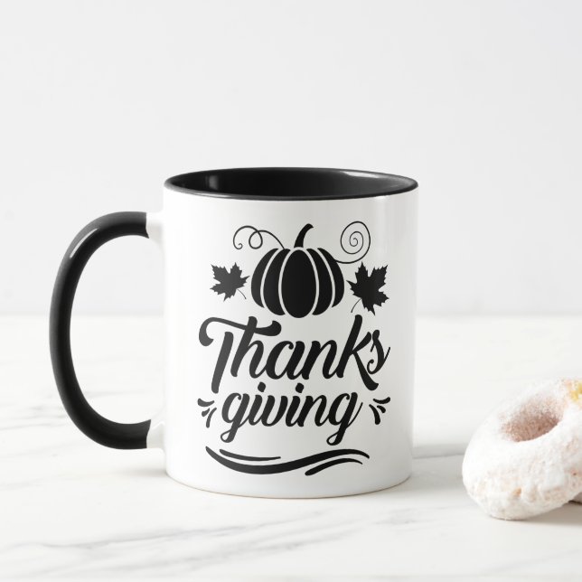 Mug Citrouille mignon avec texte Thanksgiving Typograp (Avec donut)