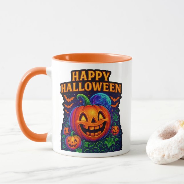 Mug Citrouille Neon Glow "Happy Halloween" (Avec donut)