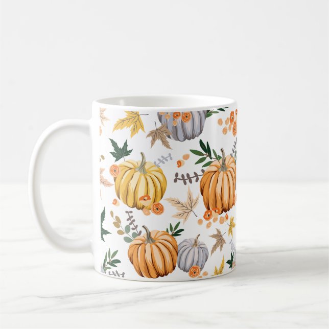 Mug Citrouille orange d'automne et fleurs motif (Gauche)