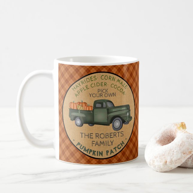 Mug Citrouille Patch Farm Rustic Fall Plaid Camion Vin (Avec donut)