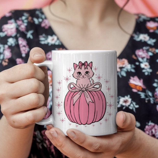 Mug Citrouille Rose Avec Chat Mignonne (Créateur téléchargé)
