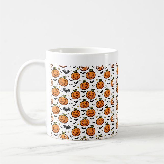 Mug Citrouille Seamless Pattern Visages Art (Gauche)