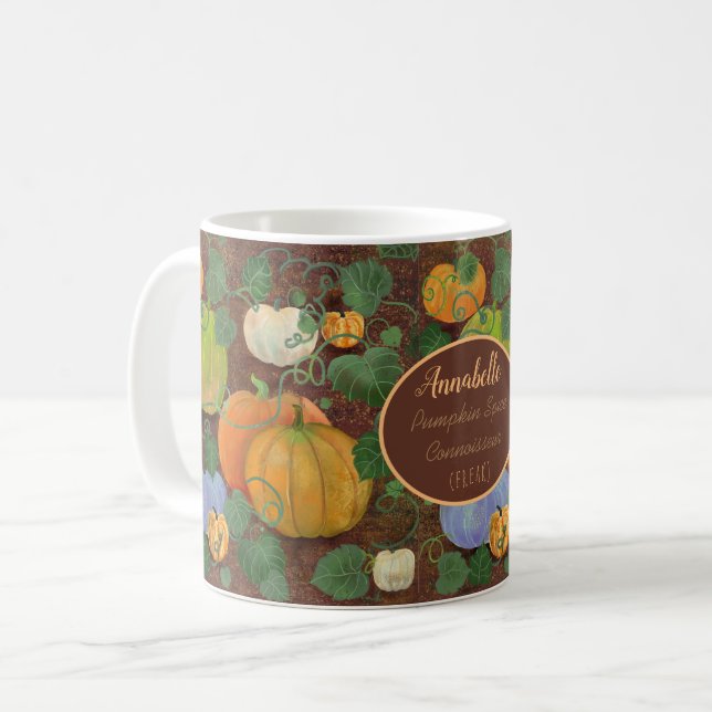 Mug Citrouille Spice Connoisseur Funny Personnalisé (Devant gauche)