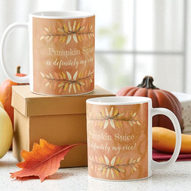 Mug Citrouille Spice Vice saisonnier Autumn Leaf Bordu (Ceramic mug design viewed on both sides of the handle)