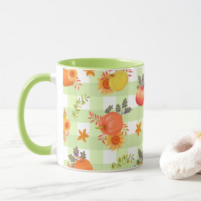 Mug Citrouille Thanksgiving En vichy vert (Avec donut)