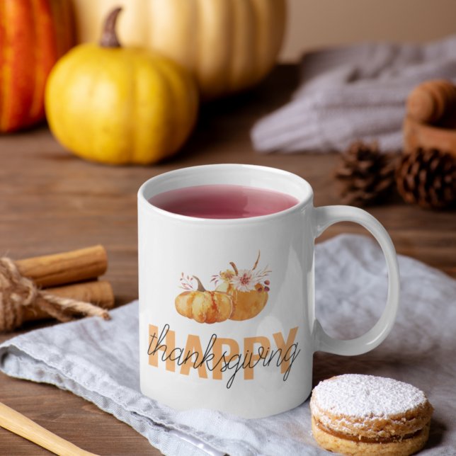 Mug Citrouilles d'aquarelle et Bon thanksgiving orange (Créateur téléchargé)