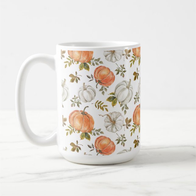 Mug Citrouilles d'aquarelle et Motif d'automne de feui (Gauche)