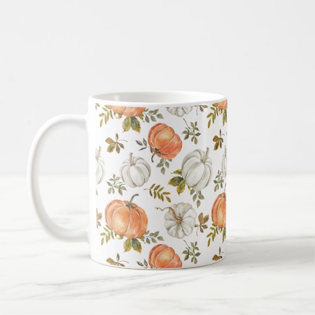 Mug Citrouilles d'aquarelle et Motif d'automne de feui (Gauche)