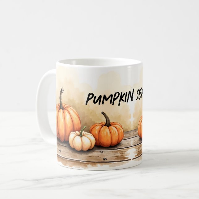 Mug Citrouilles d'automne sur une table en bois (Devant gauche)