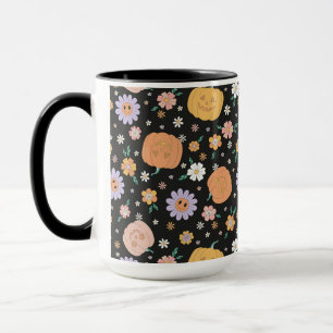 Mug Citrouilles d'Halloween rétro et Motif de fleurs