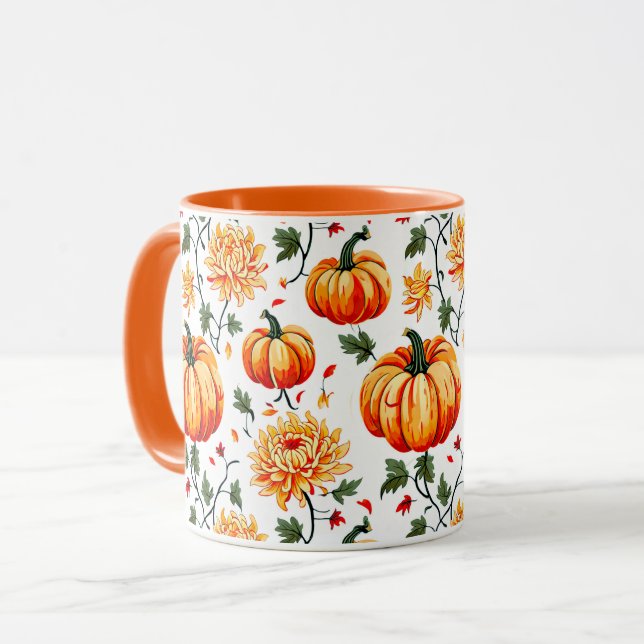 Mug Citrouilles et chrysanthèmes festifs d'automne (Devant gauche)