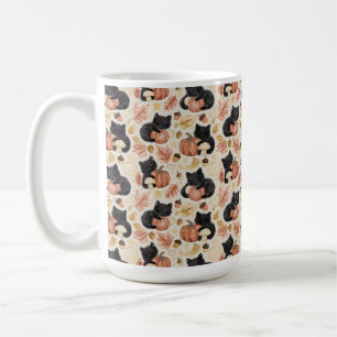 Mug Citrouilles et feuillage de chat noir dessinés à l