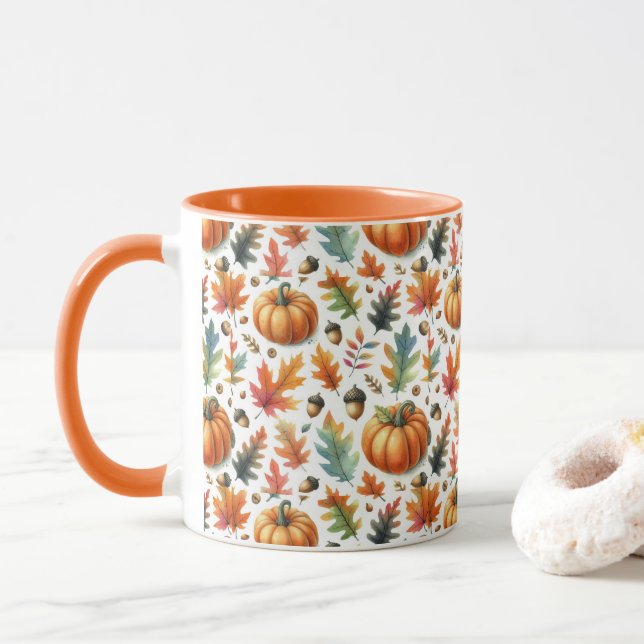 Mug Citrouilles et Feuilles de l'automne festif en bla (Avec donut)